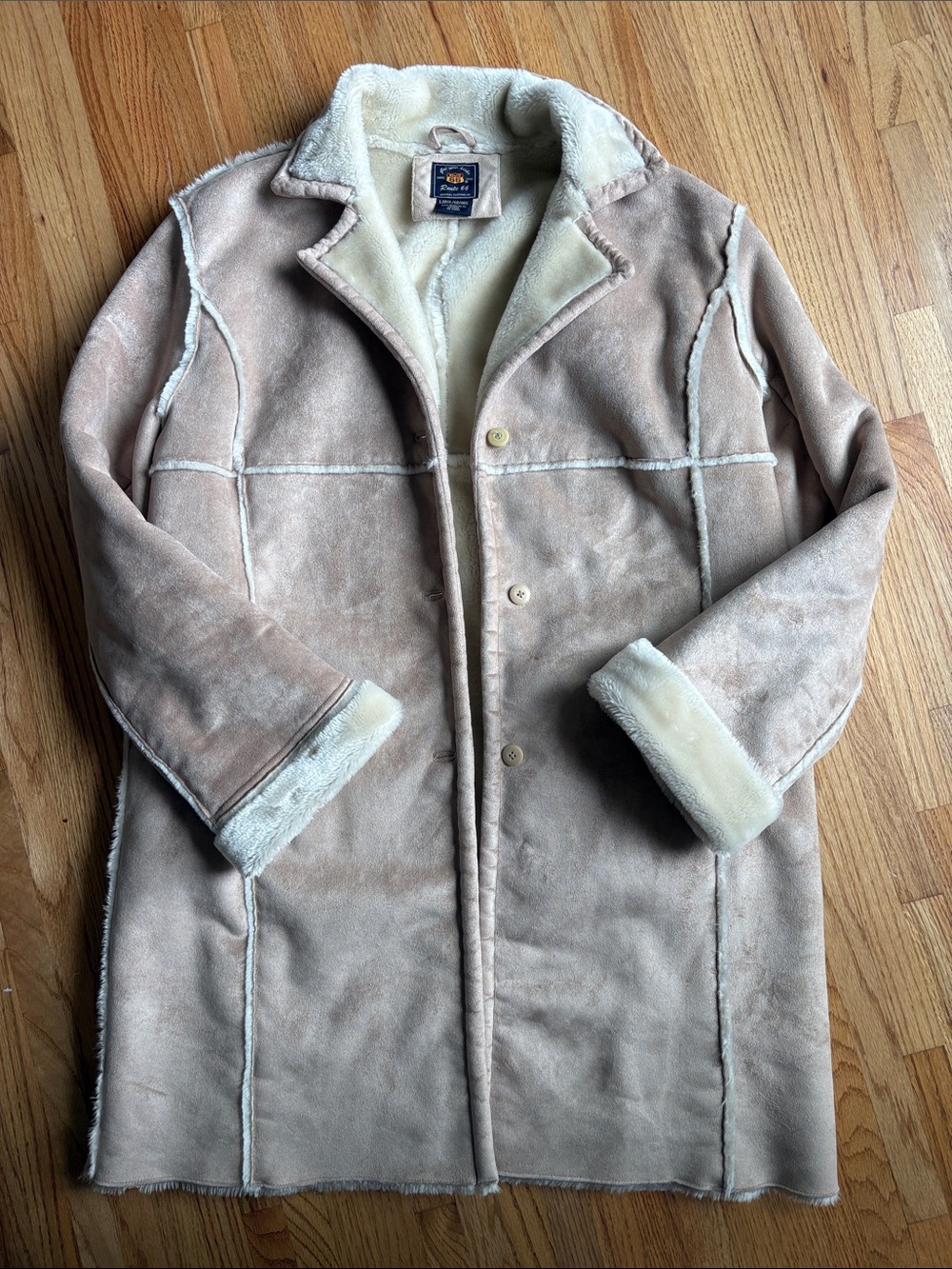 Route 66 large Shearling Peacoat in Light Taupe and Cream
